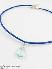 Mini Goddess (children) Blue or Pink Leather & Quartz Drop Necklace