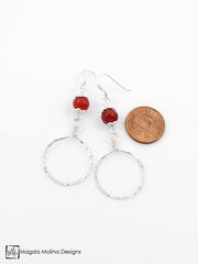 The Faceted Carnelian & Hand Hammered Silver Hoop Earrings