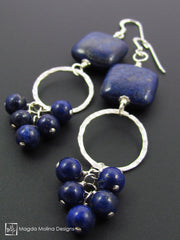 The "Bunches of Grapes" Lapis Lazuli And Hammered Silver Earrings