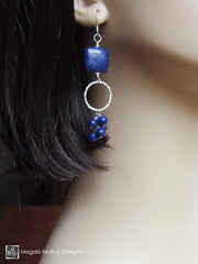 The "Bunches of Grapes" Lapis Lazuli And Hammered Silver Earrings