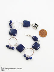 The Chunky Lapis Lazuli And Hammered Silver Rings Bracelet