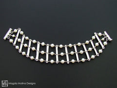 The Hammered Silver Ladder Architectural Bracelet With Freshwater Pearls