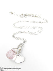 Mini Goddess (children) Silver And Pink Quartz Necklace With Tiny Heart Charm
