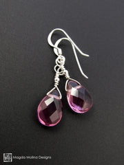 The Gold or Silver And Purple Quartz Mini Pear Shaped Drop Earrings