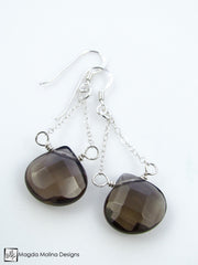 The Faceted Smokey Quartz & Silver Chain Dangle Earrings