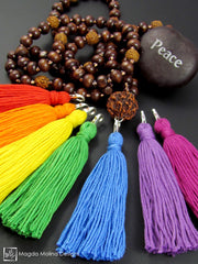 The Wood And Rudraksha MALA Necklace With Changeable Cotton Tassel
