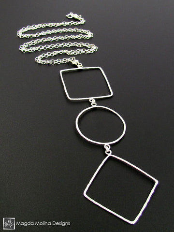 The Long Hammered Silver Geometric Necklace