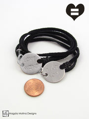 The JUST LOVE or LOVE WINS Stainless Steel Omnisex Suede Wrap Bracelet