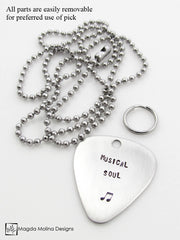 The "MUSICAL SOUL" Hand Stamped Omnisex Guitar Pick Necklace