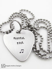 The "MUSICAL SOUL" Hand Stamped Omnisex Guitar Pick Necklace
