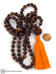 The Wood And Rudraksha MALA Necklace With Colorful (options) Cotton Tassel