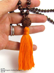 The Wood And Rudraksha MALA Necklace With Colorful (options) Cotton Tassel